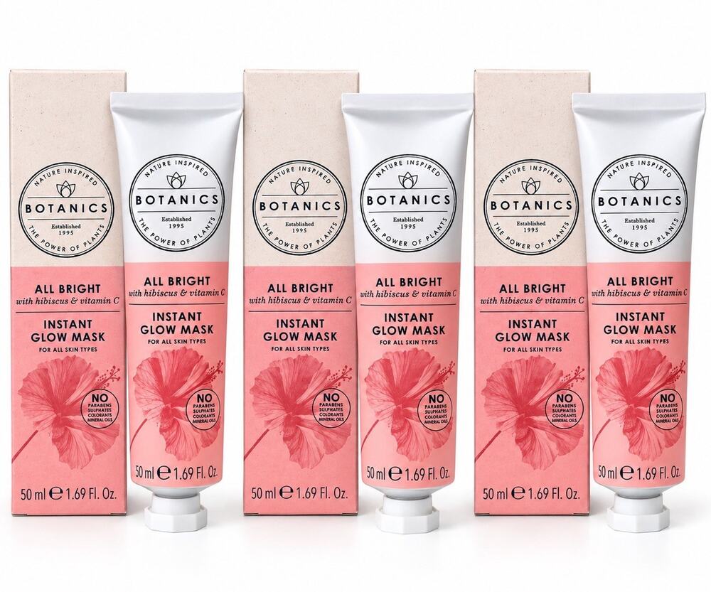 3 Pack Botanics All Bright Instant Glow Mask Hibiscus + Vitamin C 1.69 oz NEW